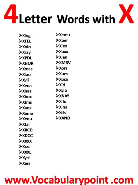 4 letter words starting with x.
